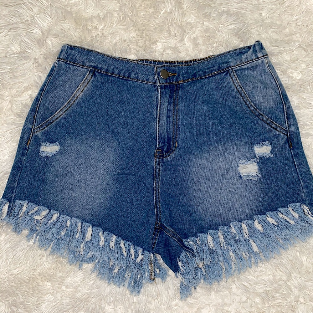 High Waisted Fringe Jean Shorts